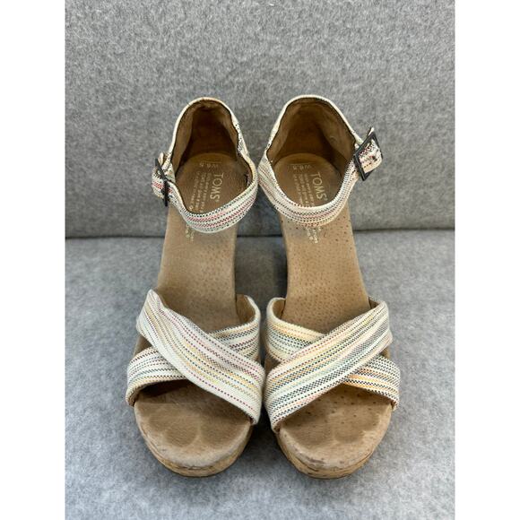 TOMS Multicolored Stripped Cork Wedge Size 6.5 - Picture 1 of 7